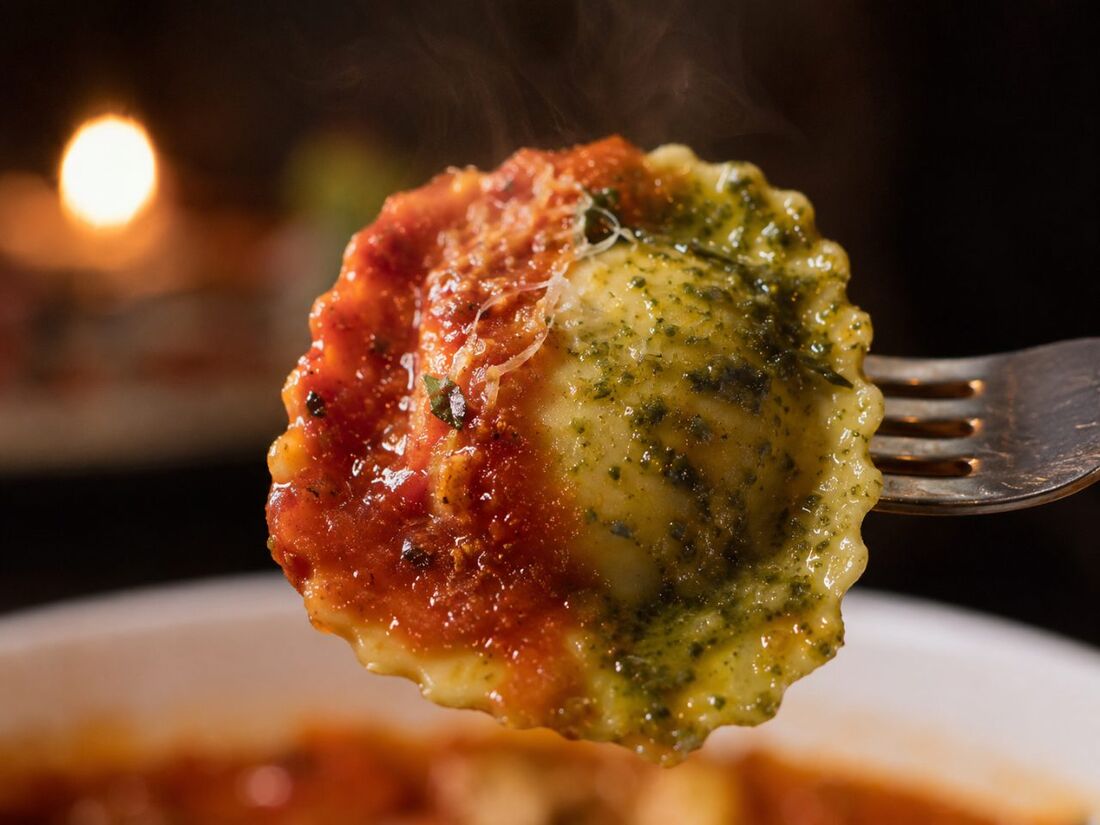 Pesto y Tuco ravioli